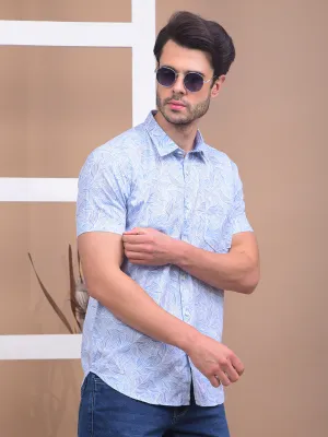 COBB SKY BLUE PRINTED HALF-SLEEVE CASUAL SHIRT