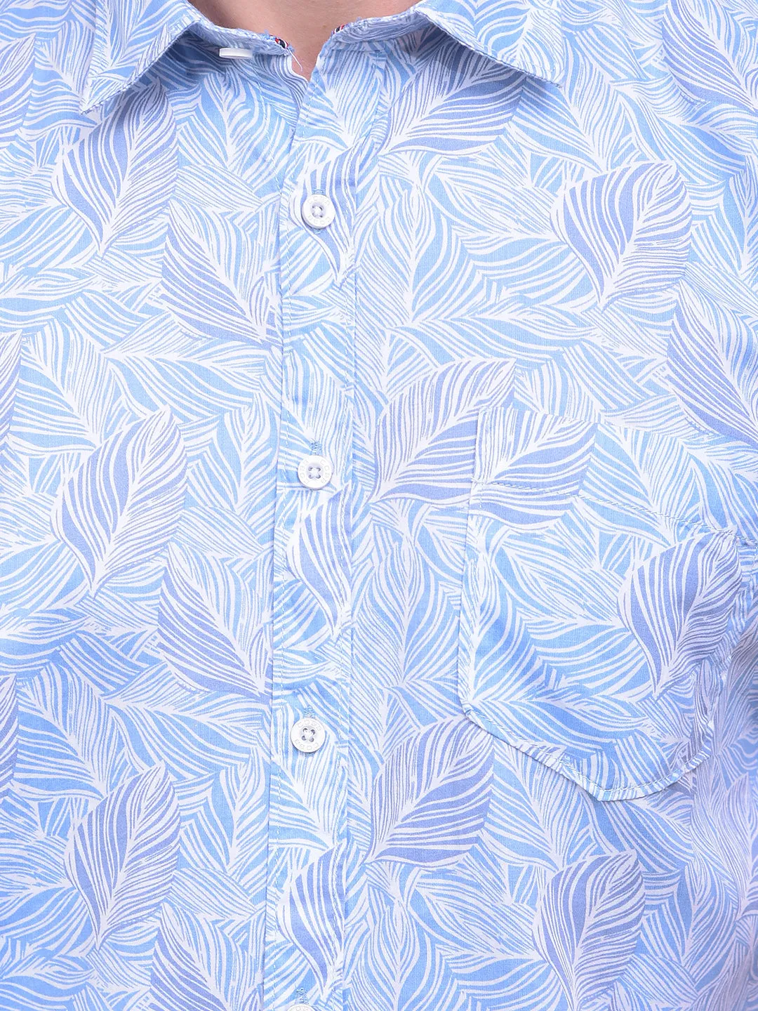 COBB SKY BLUE PRINTED HALF-SLEEVE CASUAL SHIRT
