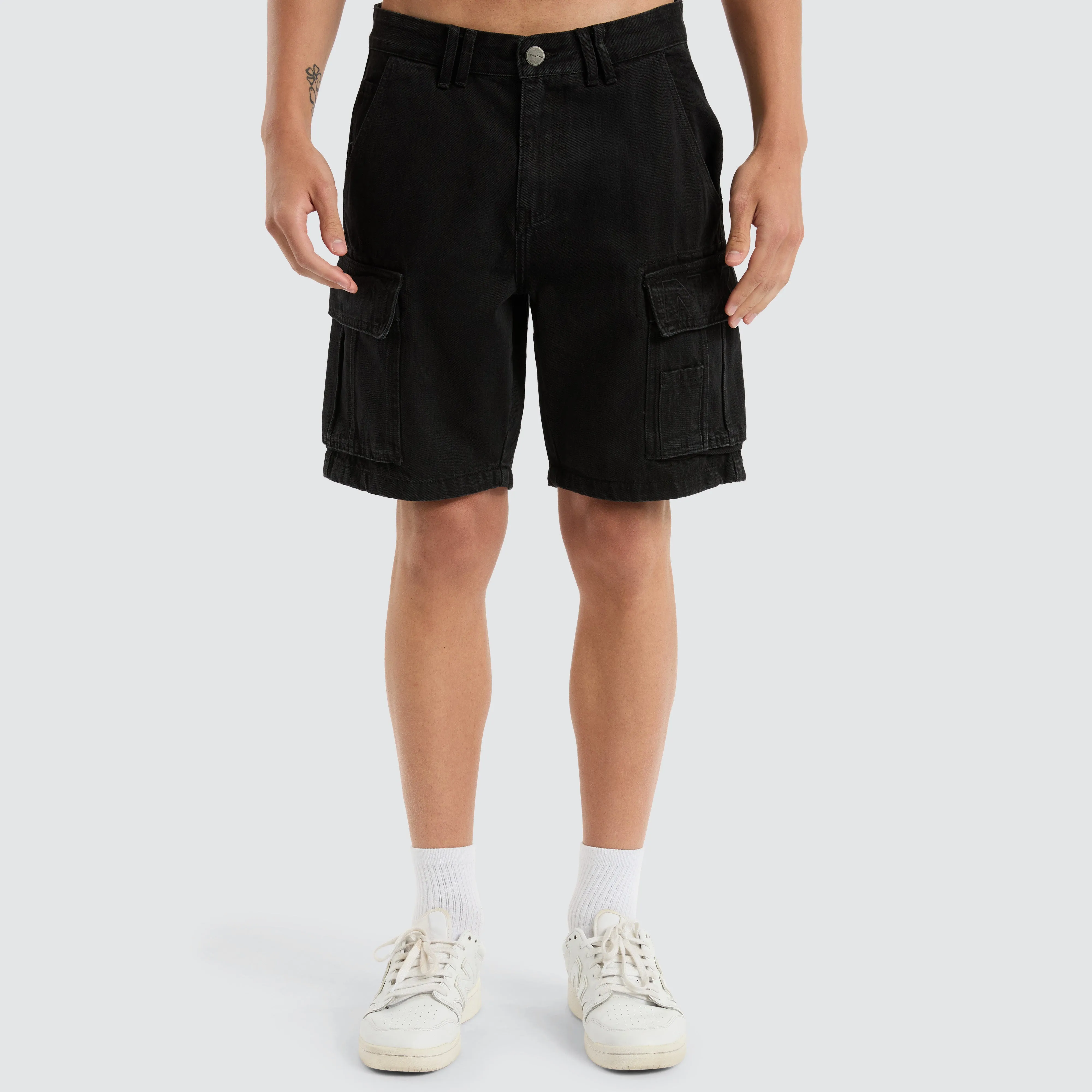 Colby Denim Cargo Short Washed Black