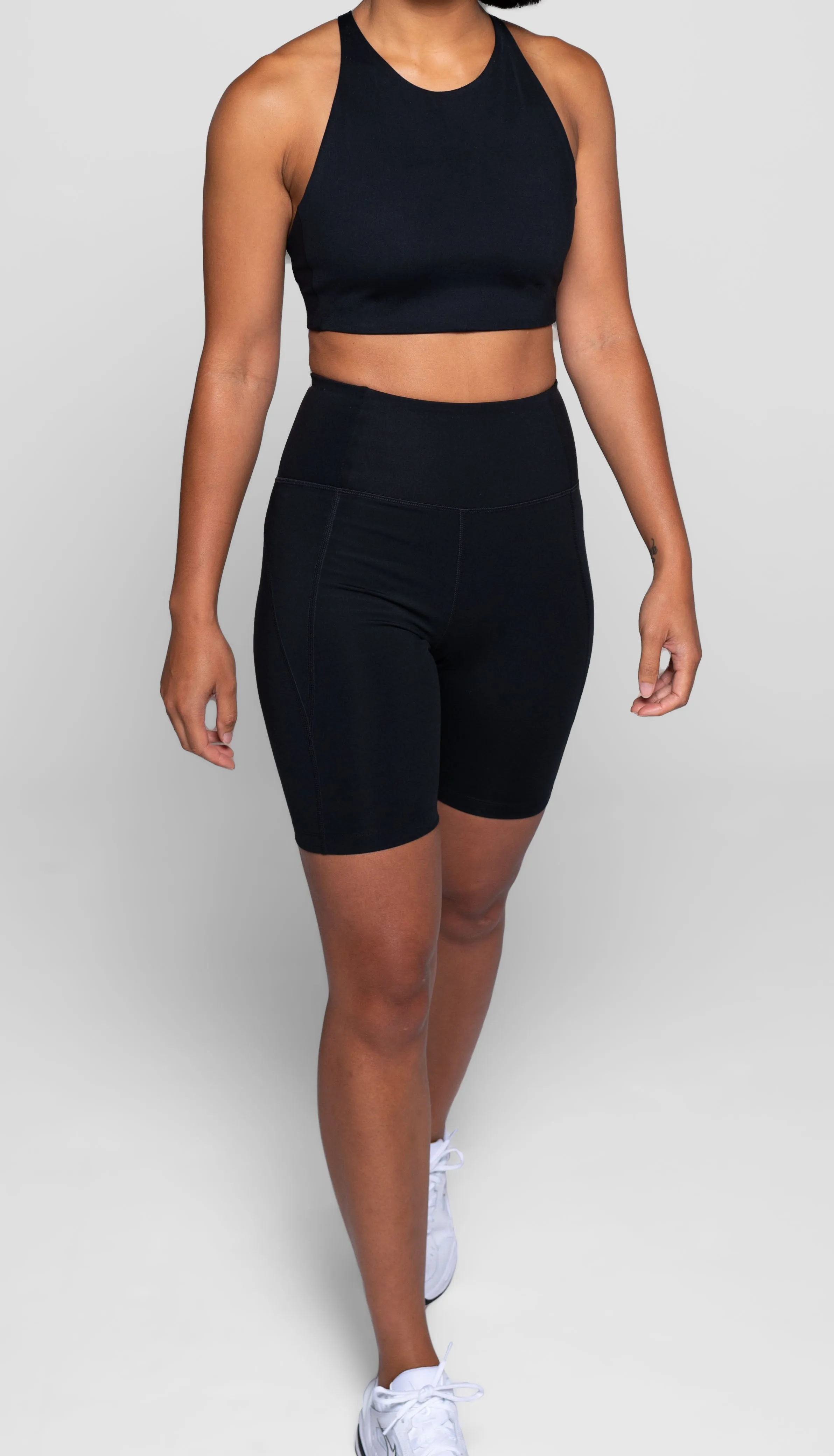Compressive High-Rise Biker Shorts, Black
