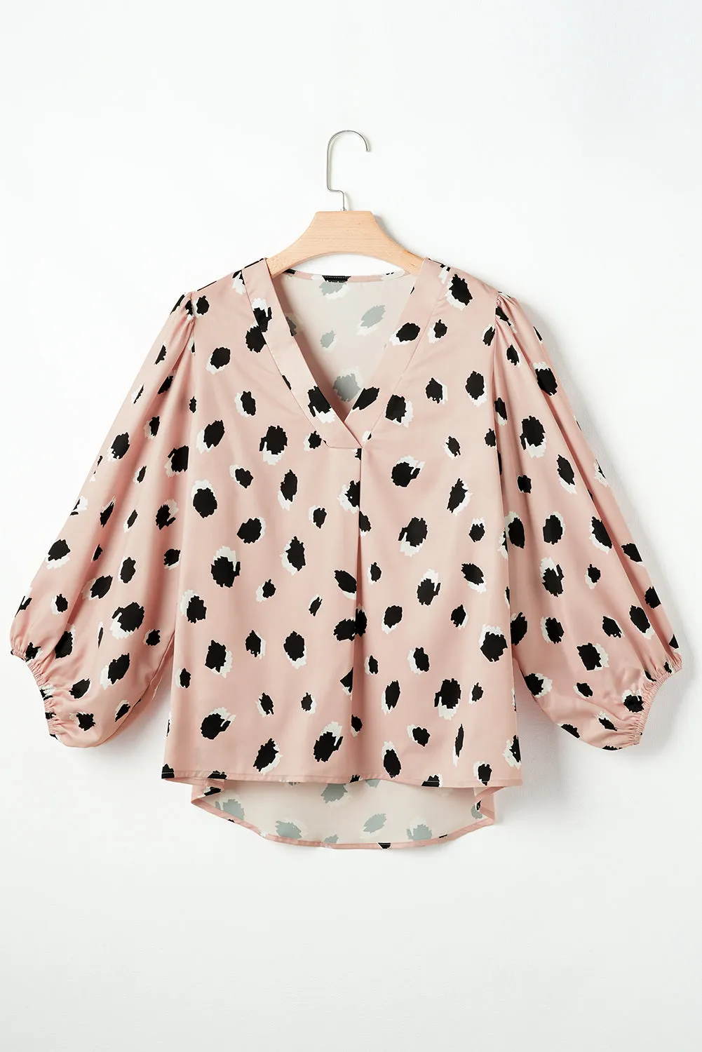 Contrast Animal Print V-Neck Long Sleeve Blouse for Women