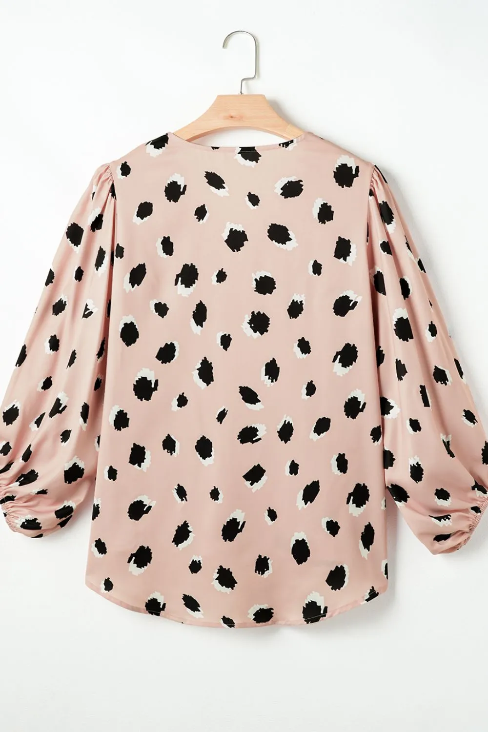 Contrast Animal Print V-Neck Long Sleeve Blouse for Women