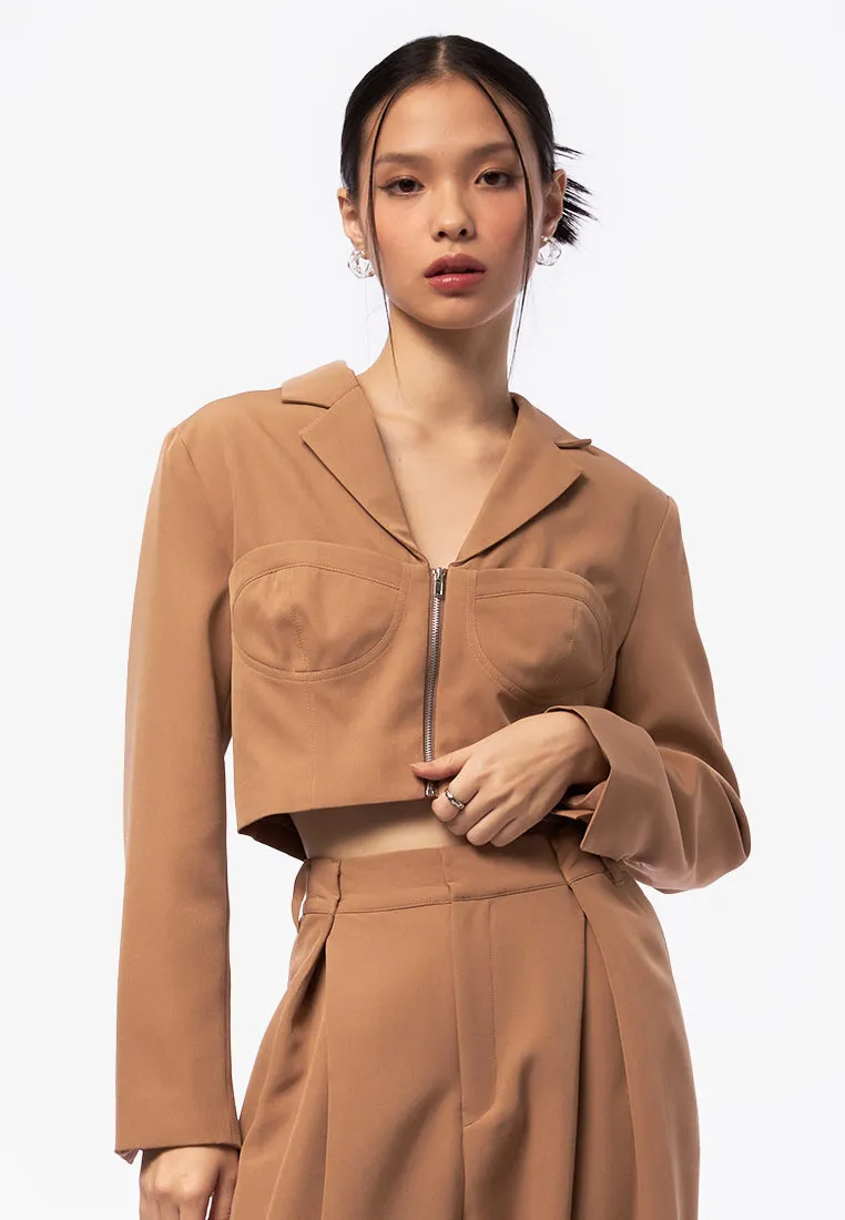 Corset Cropped Blazer Khaki