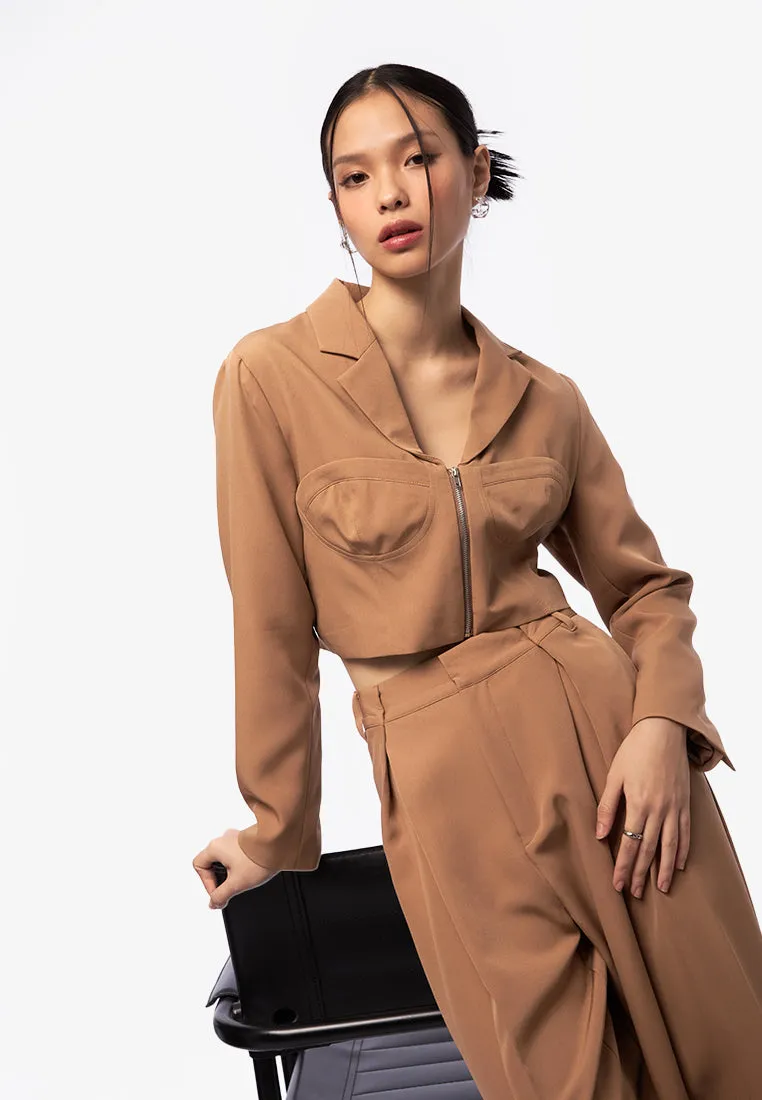 Corset Cropped Blazer Khaki