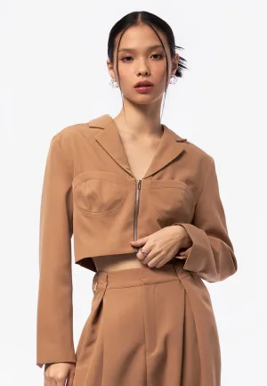 Corset Cropped Blazer Khaki