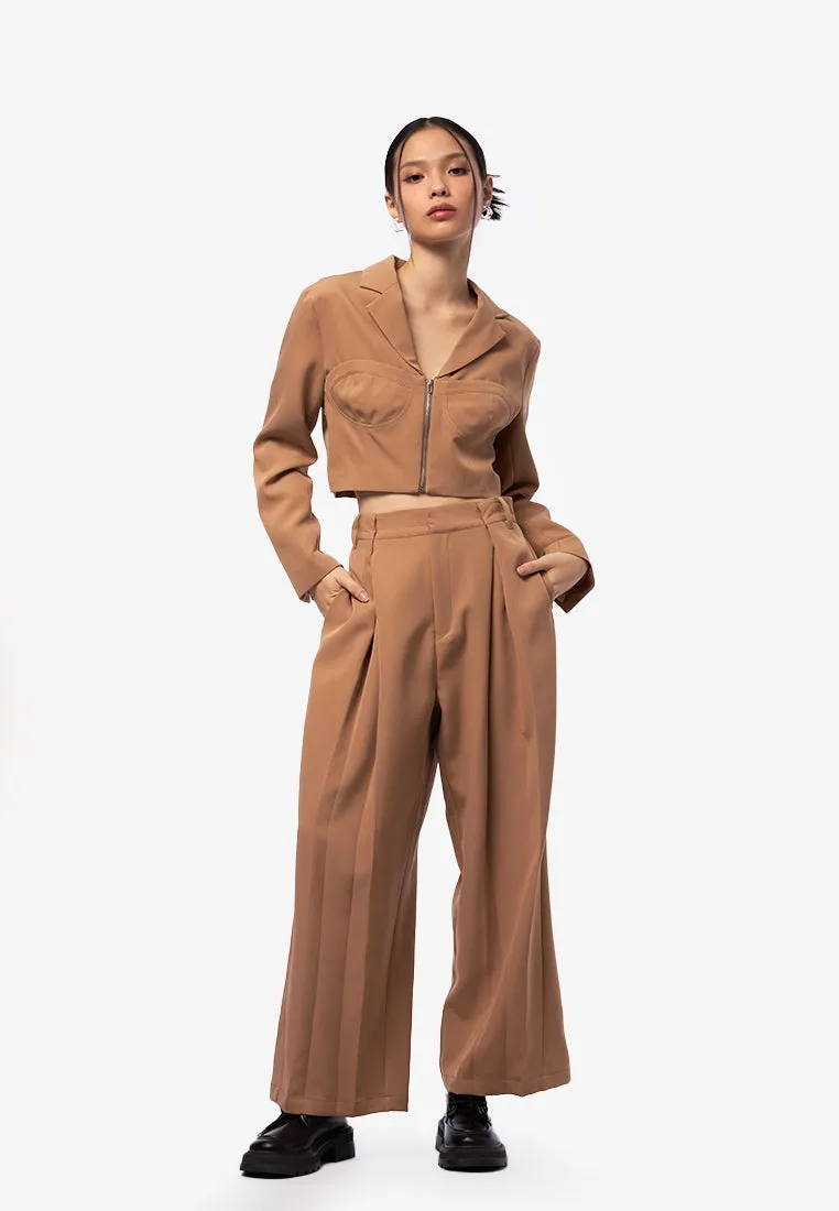 Corset Cropped Blazer Khaki
