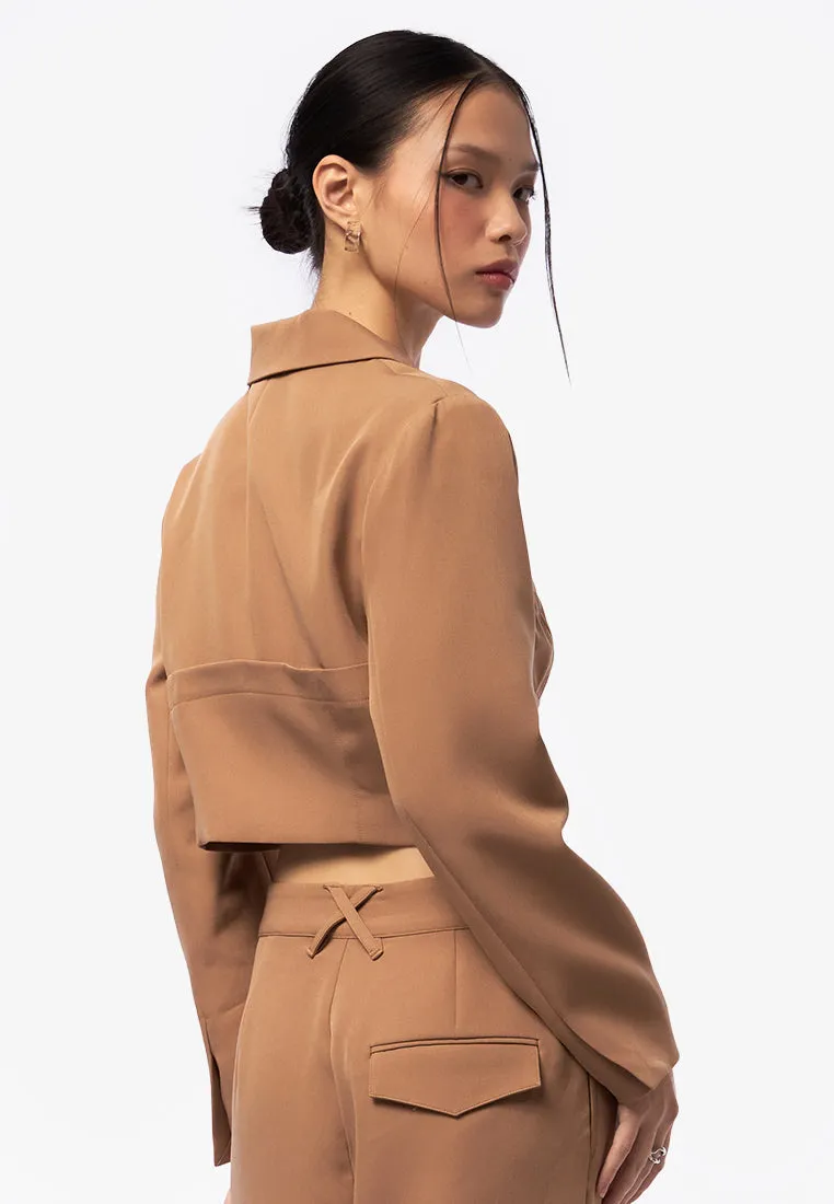 Corset Cropped Blazer Khaki