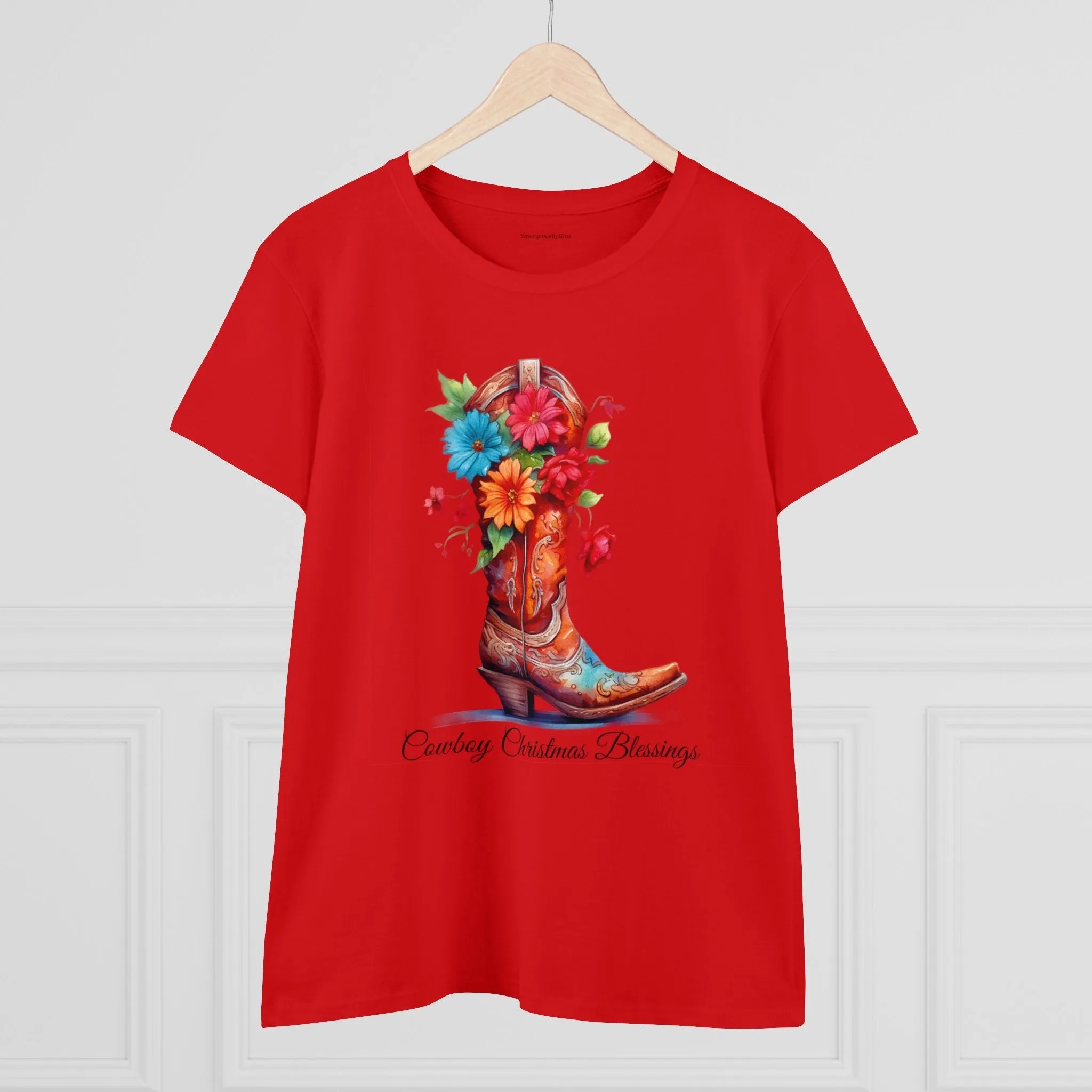 Cowboy Christmas Blessings Women's Midweight Cotton Tee
