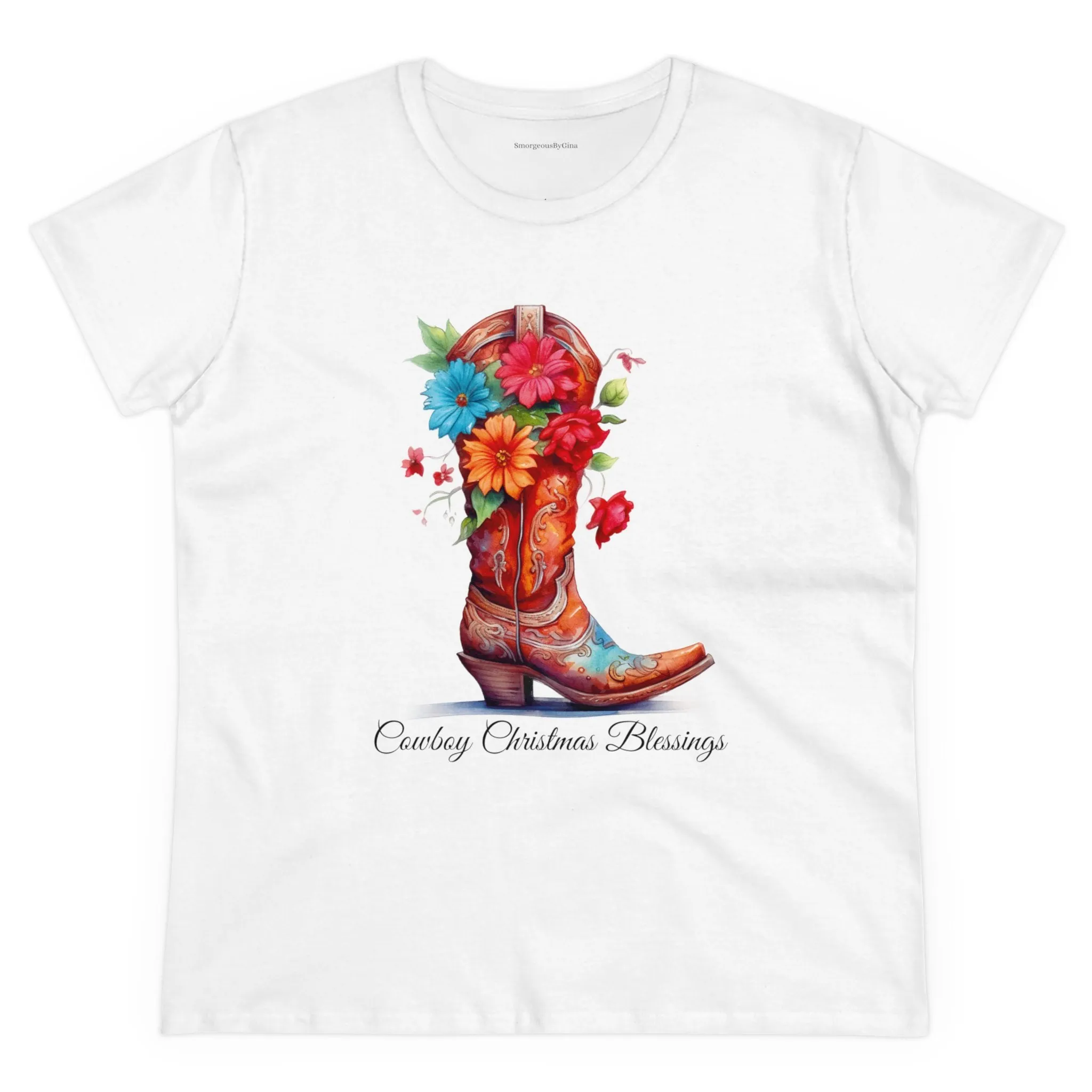 Cowboy Christmas Blessings Women's Midweight Cotton Tee