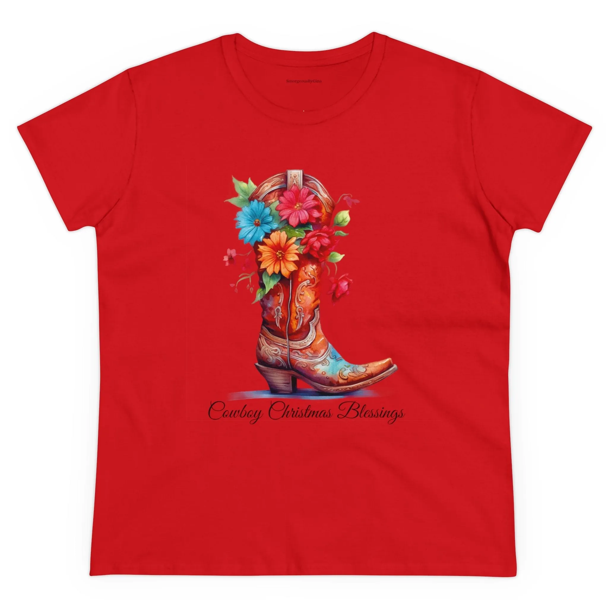 Cowboy Christmas Blessings Women's Midweight Cotton Tee