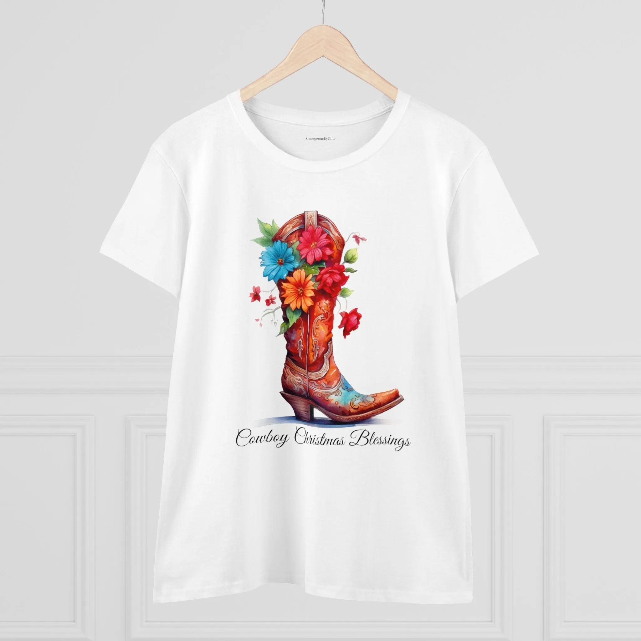 Cowboy Christmas Blessings Women's Midweight Cotton Tee