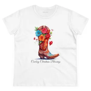 Cowboy Christmas Blessings Women's Midweight Cotton Tee