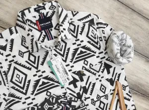 Croped Men's Black & White Printed Shirts