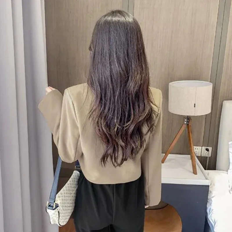 Cropped Blazers Women Solid Color Simple Single-button Outwear Teens All-match Long Sleeve Office Suit Jacket