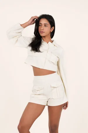 Cropped cargo jacket creme - Bridget