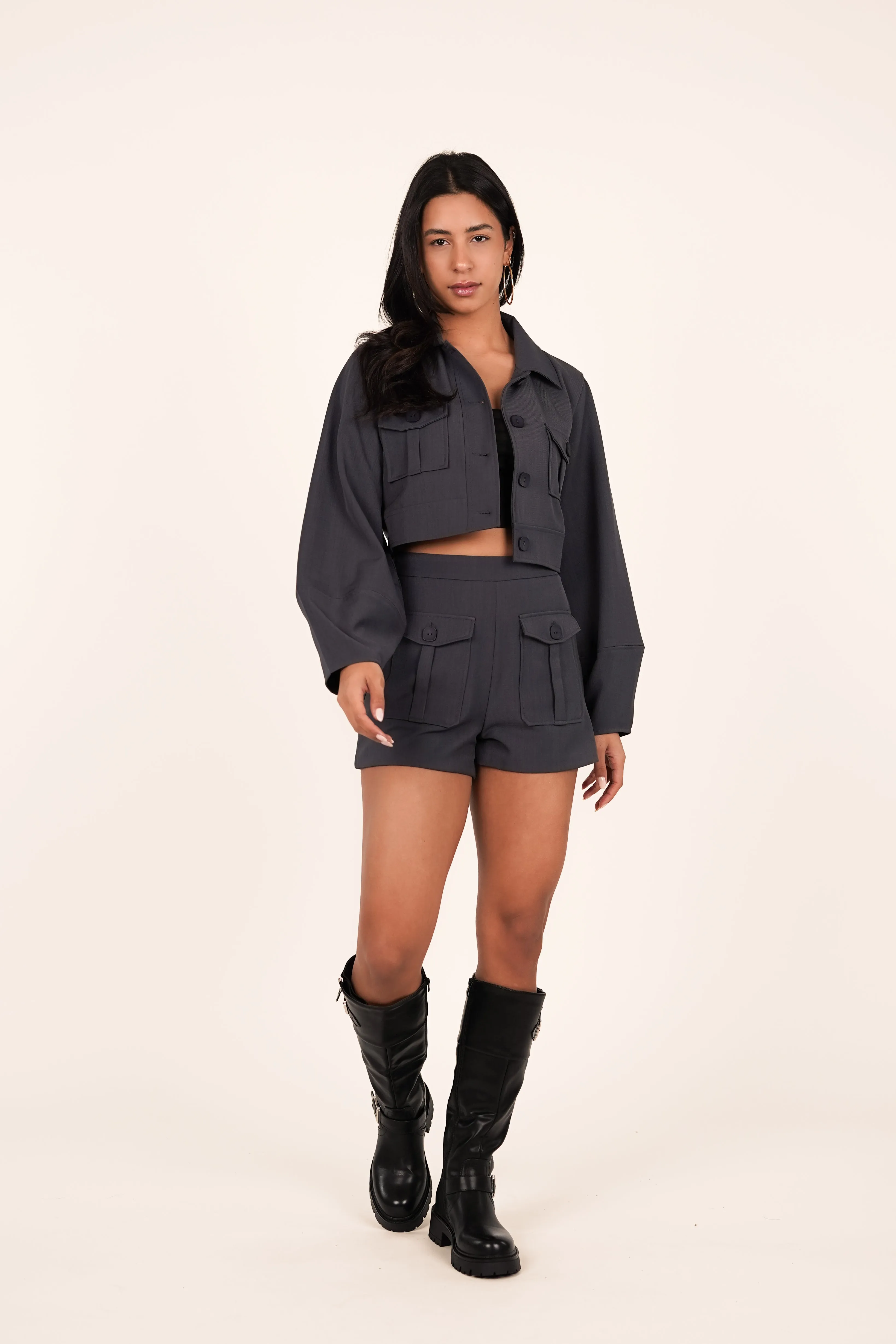 Cropped cargo jacket grijs - Bridget