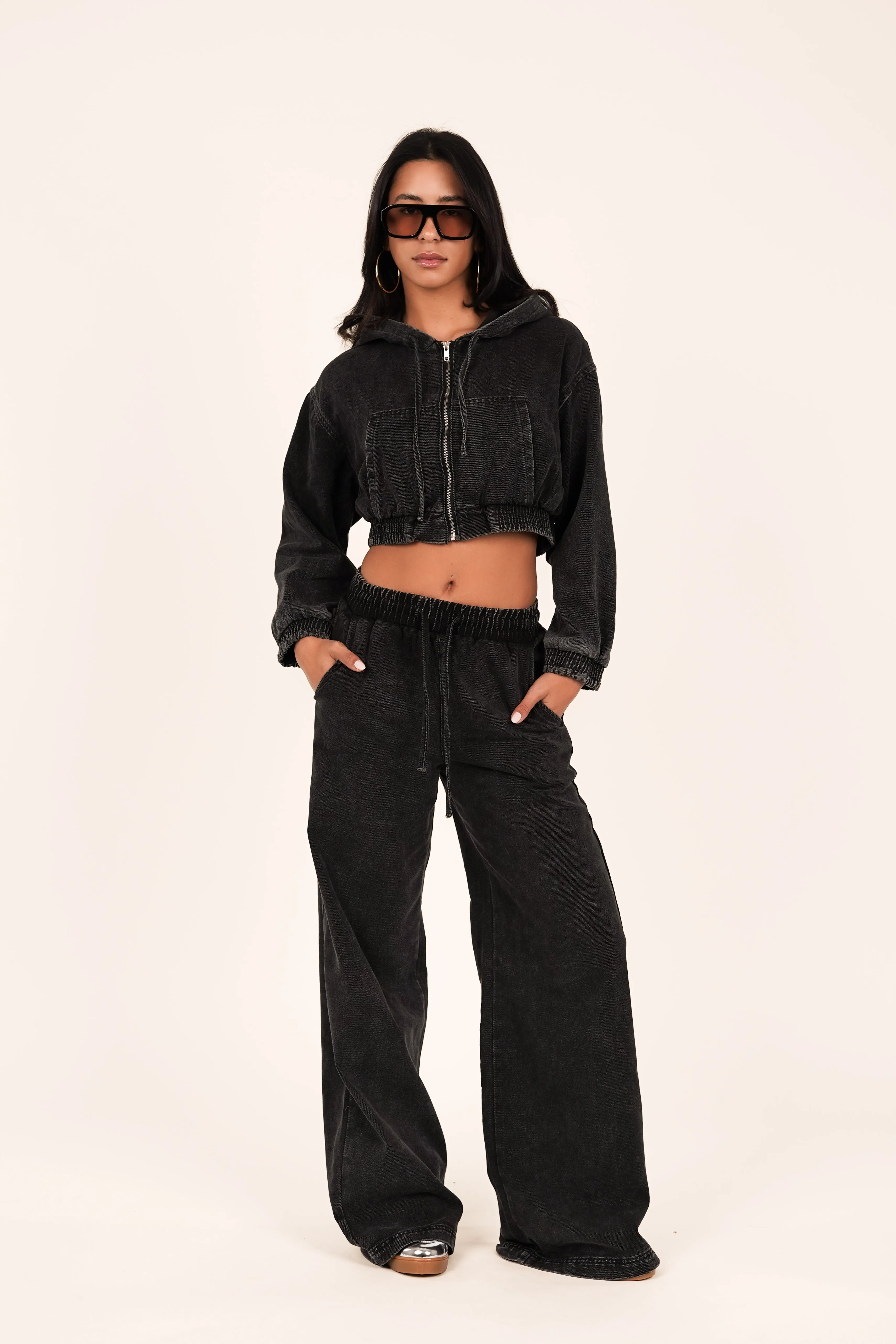 Cropped denim jacket zwart - Giselle