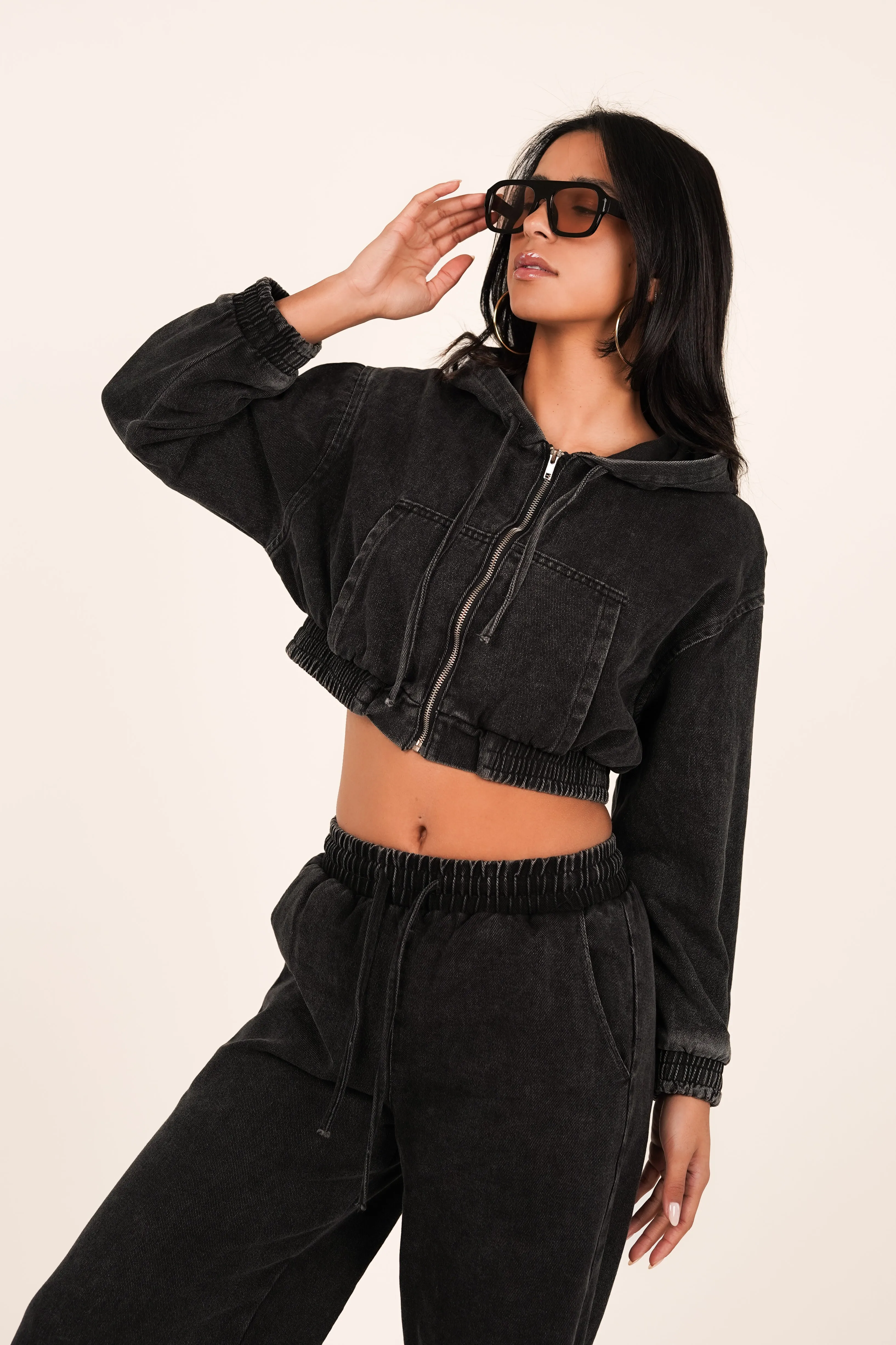 Cropped denim jacket zwart - Giselle