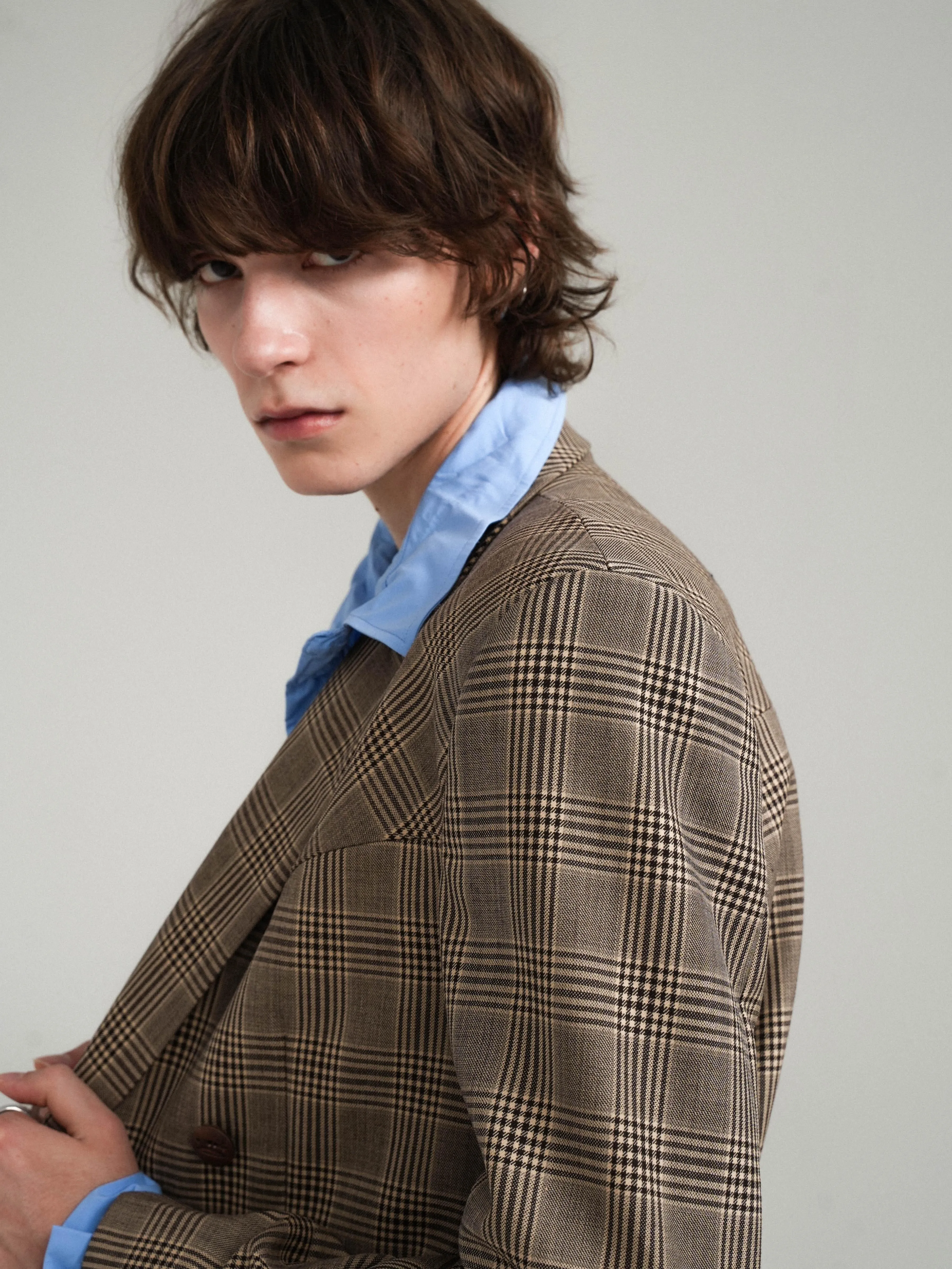 Cropped Double-Breasted Check Suit