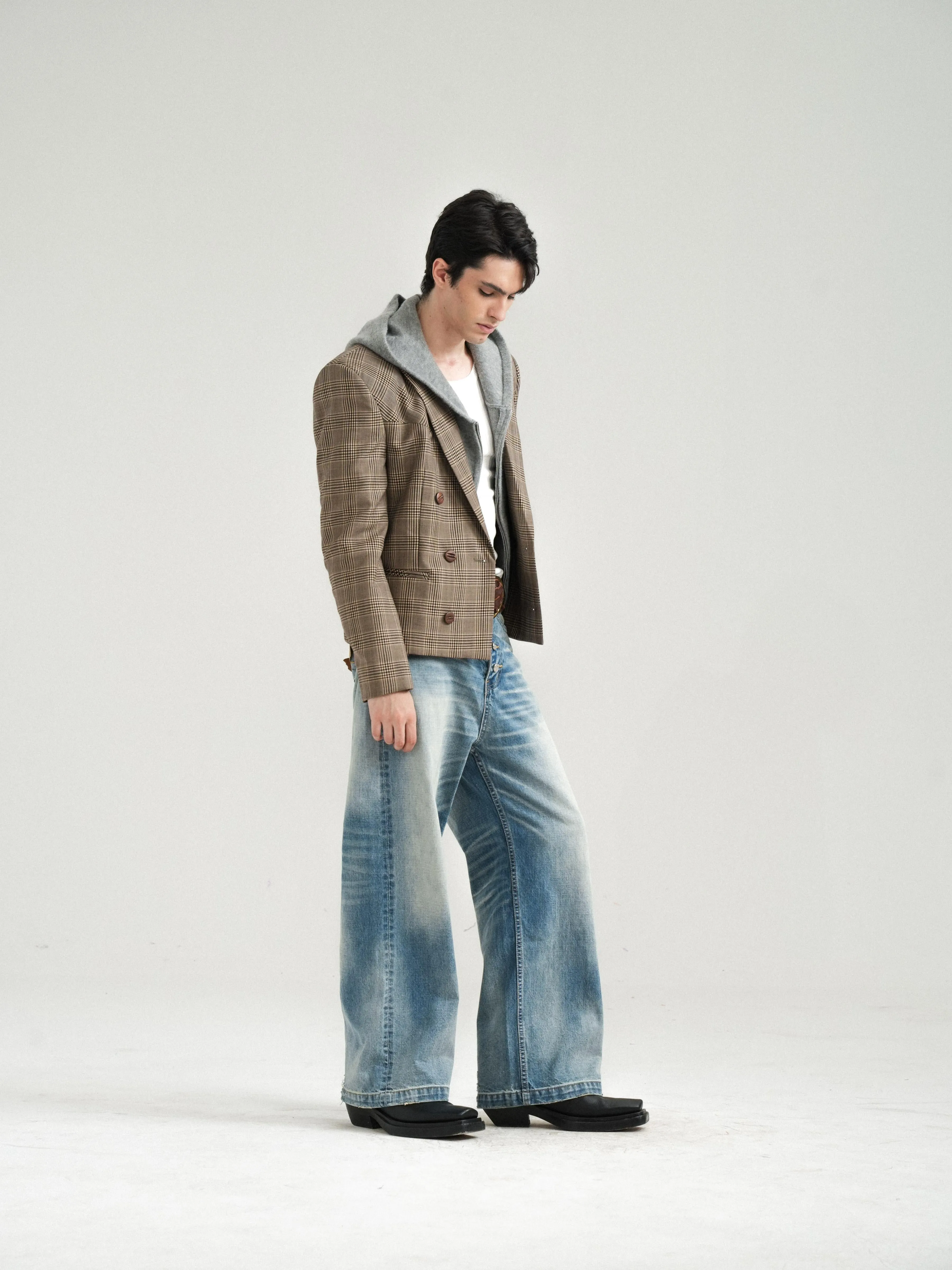 Cropped Double-Breasted Check Suit