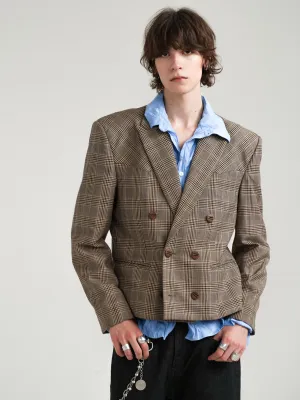 Cropped Double-Breasted Check Suit