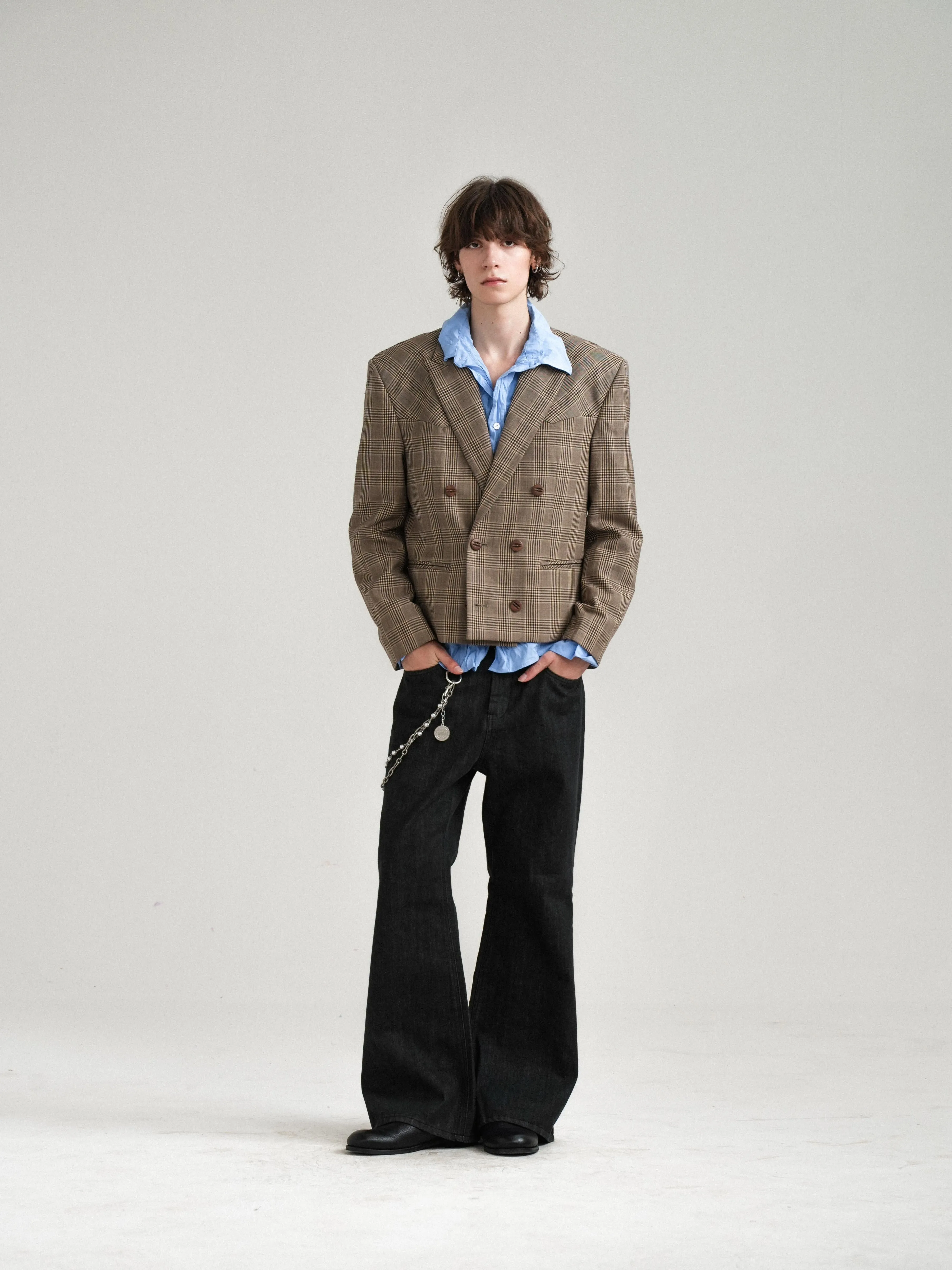 Cropped Double-Breasted Check Suit