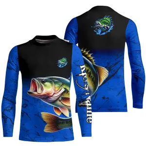 Custom blue Largemouth Bass Fishing Jerseys, personalized bass fishing tournament Kid Long Sleeve NQS5070