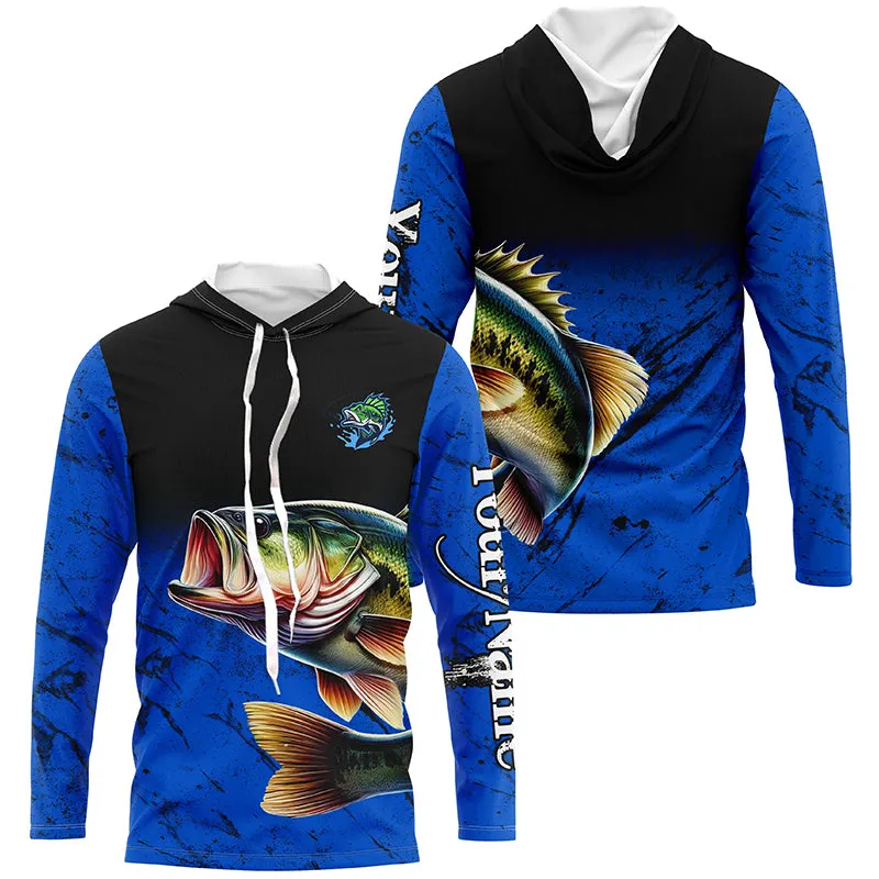 Custom blue Largemouth Bass Fishing Jerseys, personalized bass fishing tournament Long sleeve shirt NQS5070