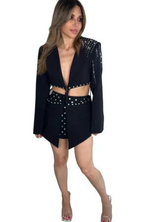 Cutout Rhinestone Blazer Mini Dress