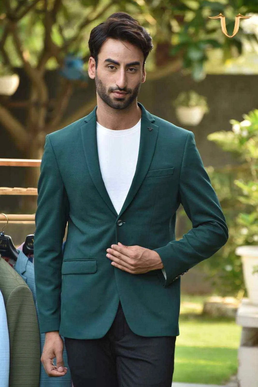 Dark Green Stretch Knitted Blazer