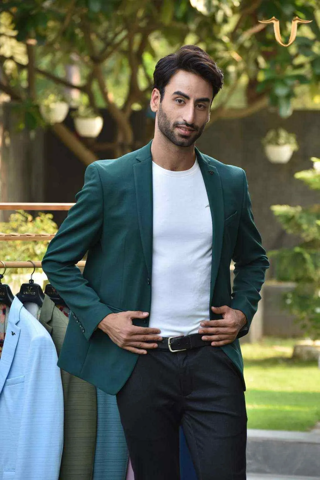 Dark Green Stretch Knitted Blazer