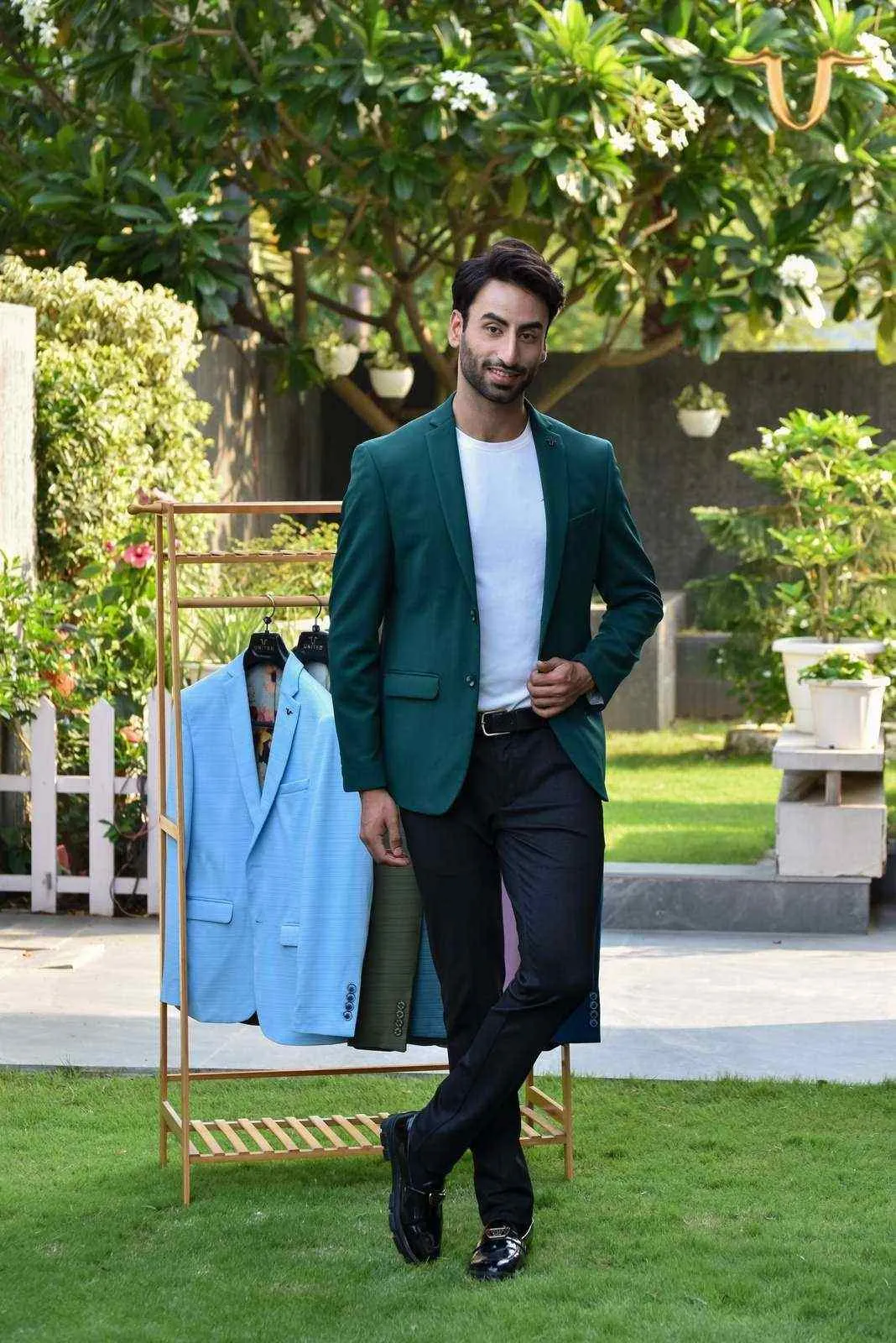 Dark Green Stretch Knitted Blazer