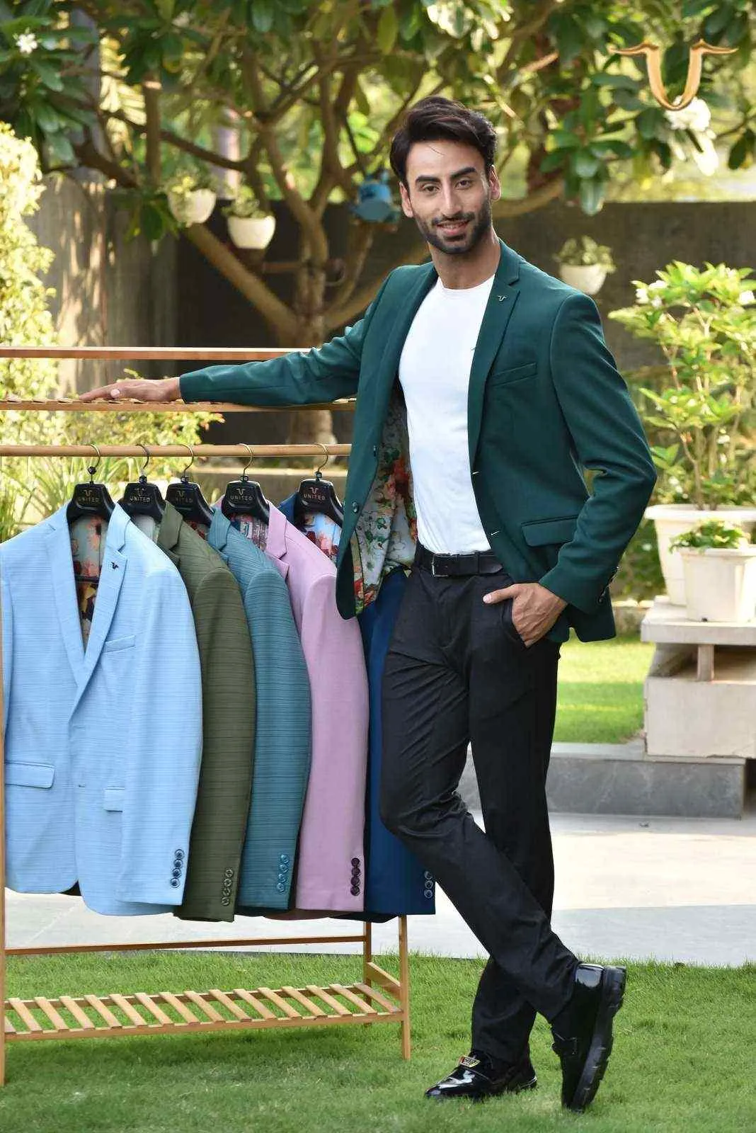 Dark Green Stretch Knitted Blazer