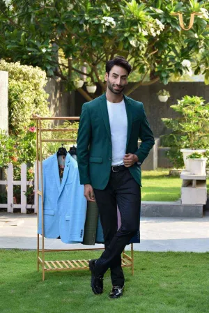 Dark Green Stretch Knitted Blazer