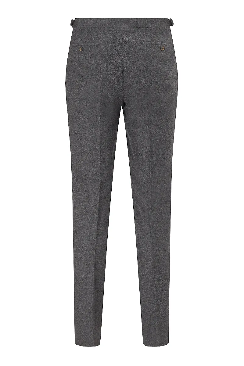 Dark Grey Single Pleat Flannel Trousers