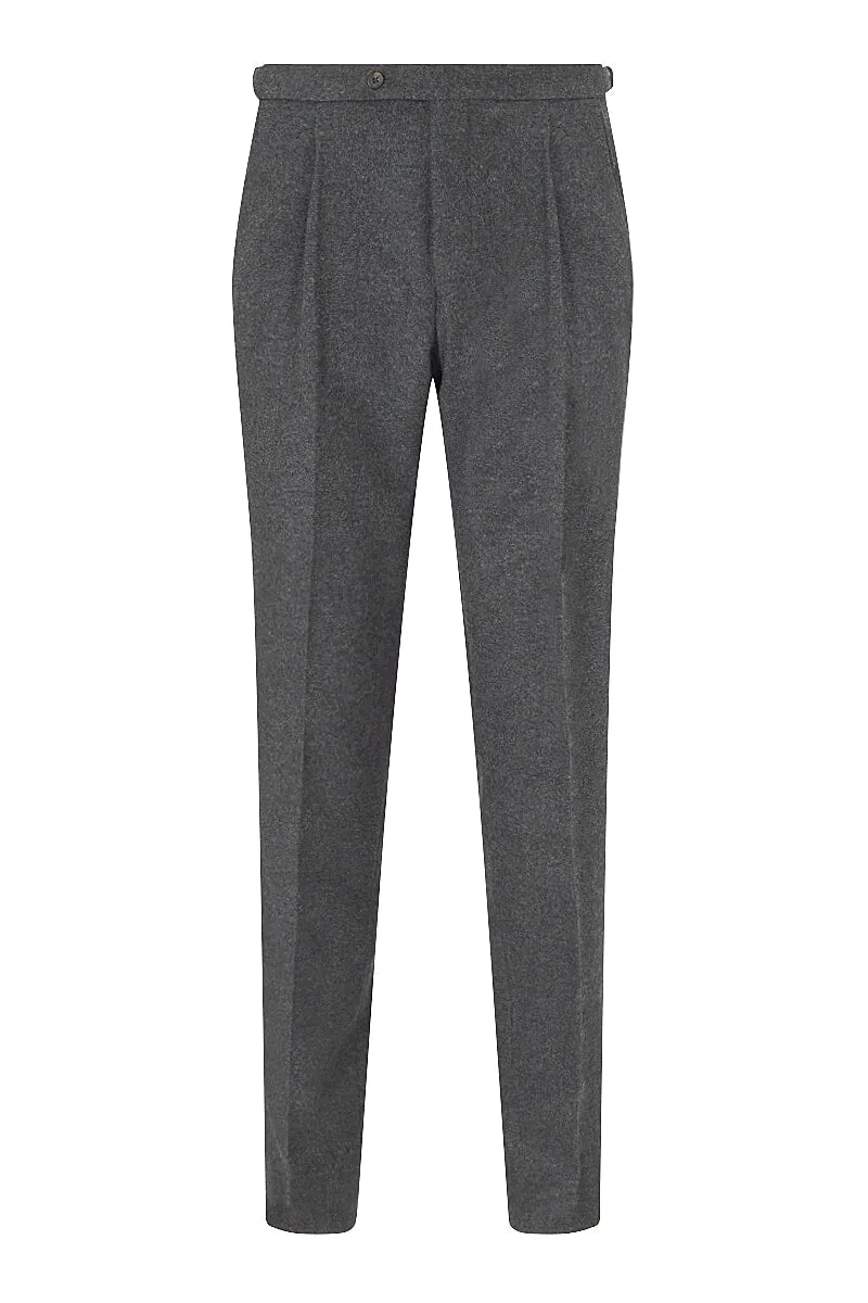 Dark Grey Single Pleat Flannel Trousers
