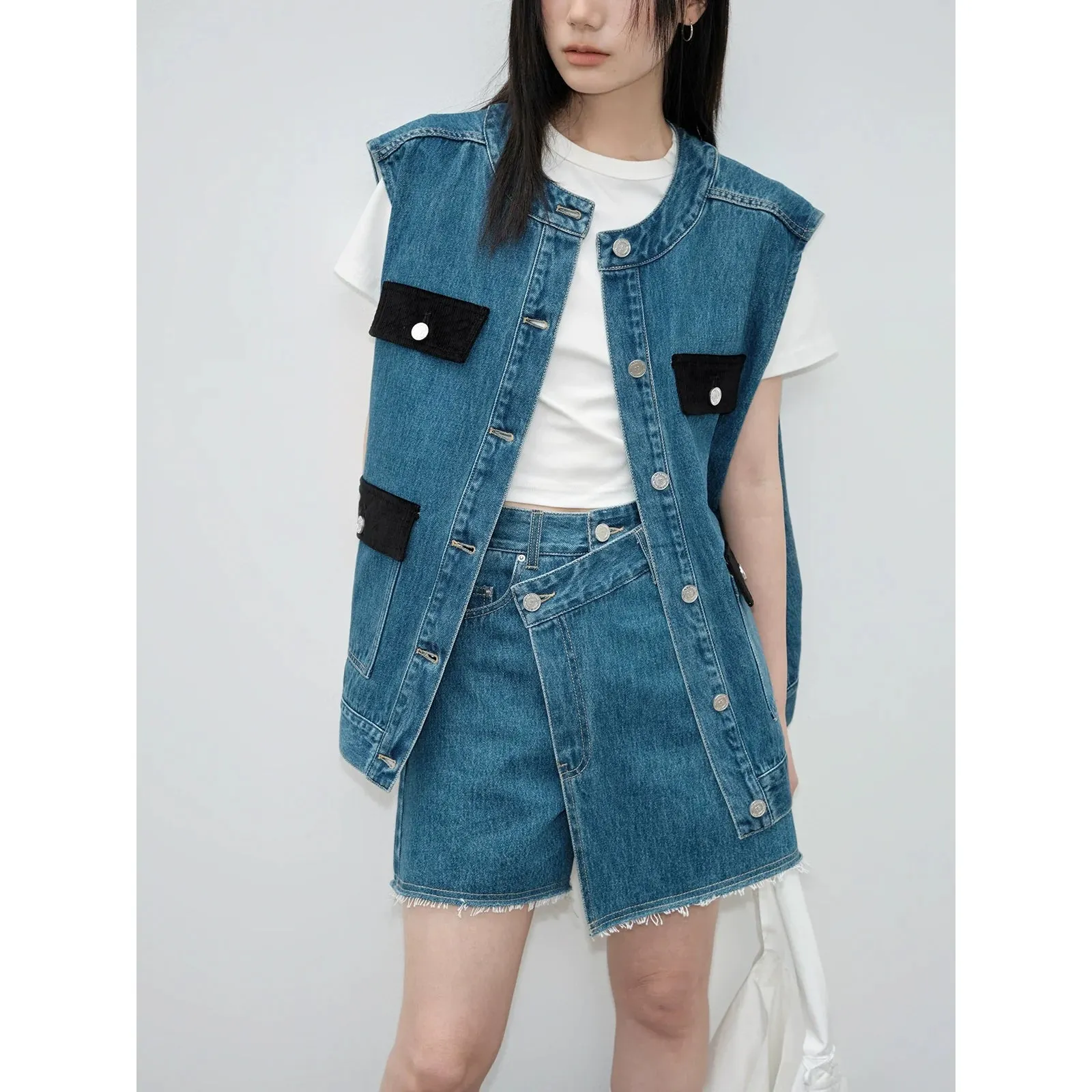 Denim Vest and Skirt Set
