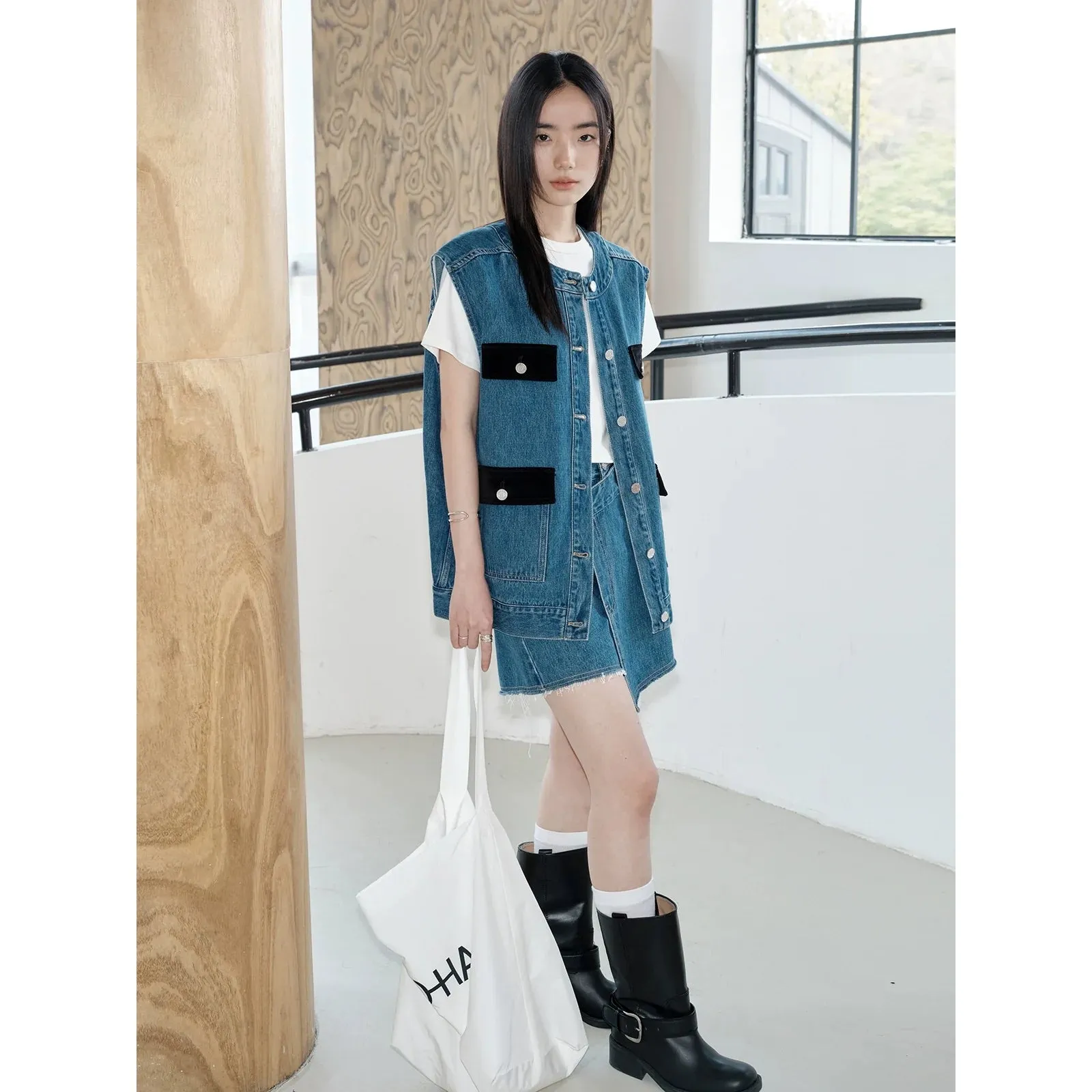 Denim Vest and Skirt Set