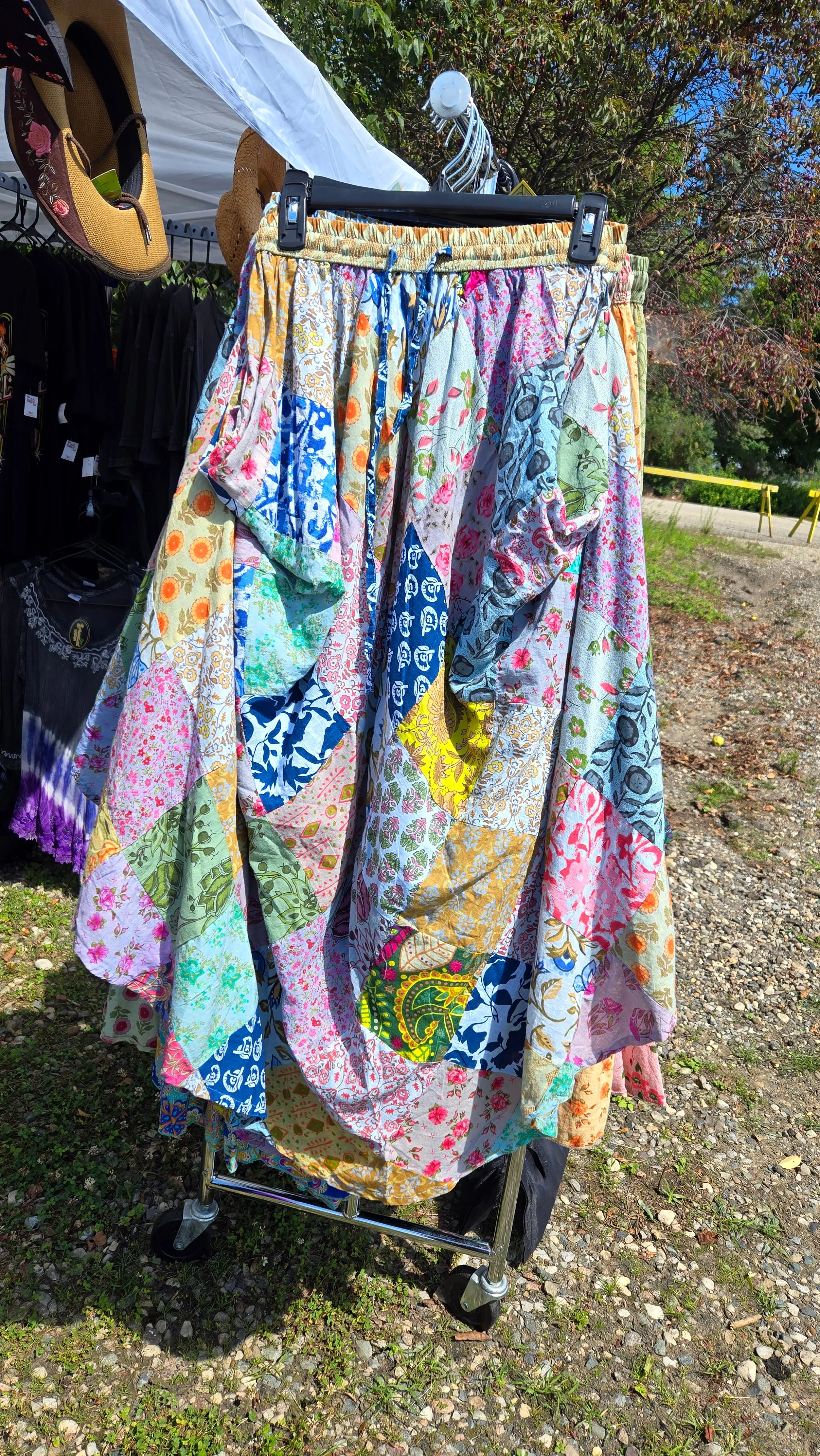 Diamond Patchwork Skirt with Button Loops