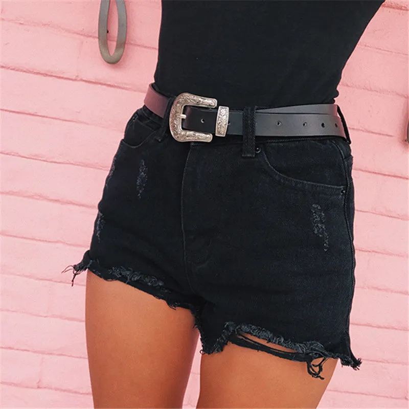 Distressed High Waist Denim Shorts