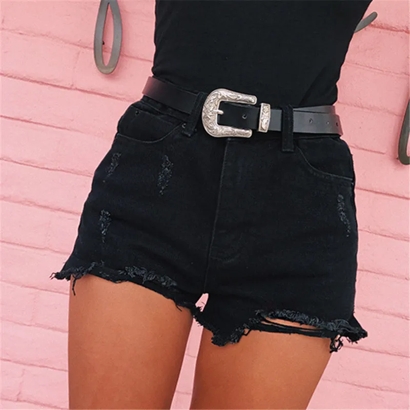 Distressed High Waist Denim Shorts