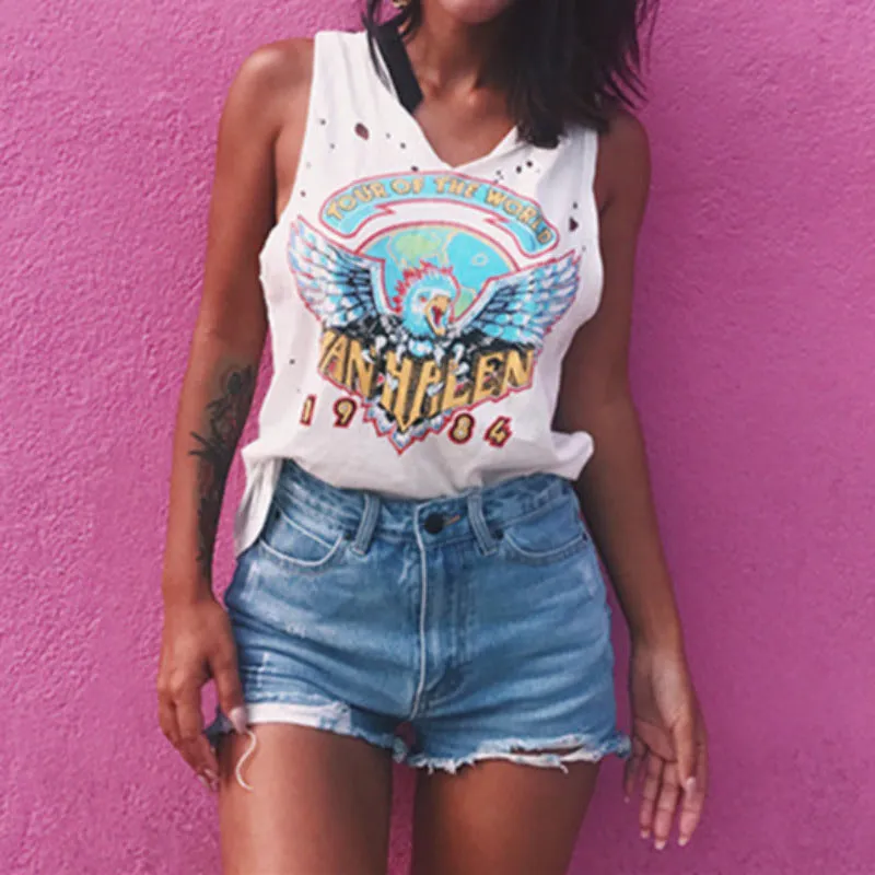 Distressed High Waist Denim Shorts