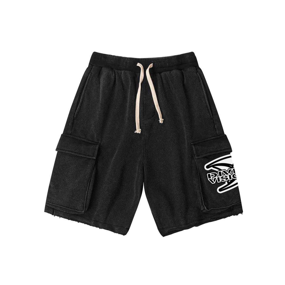 Divine Visionz Snow Wash Raw Hem Cargo Shorts