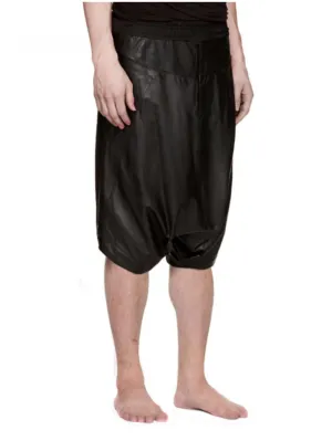 Drop Crotch Noir Leather Shorts for Men