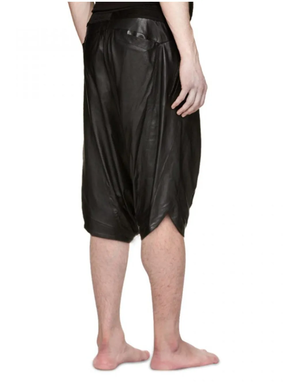 Drop Crotch Noir Leather Shorts for Men