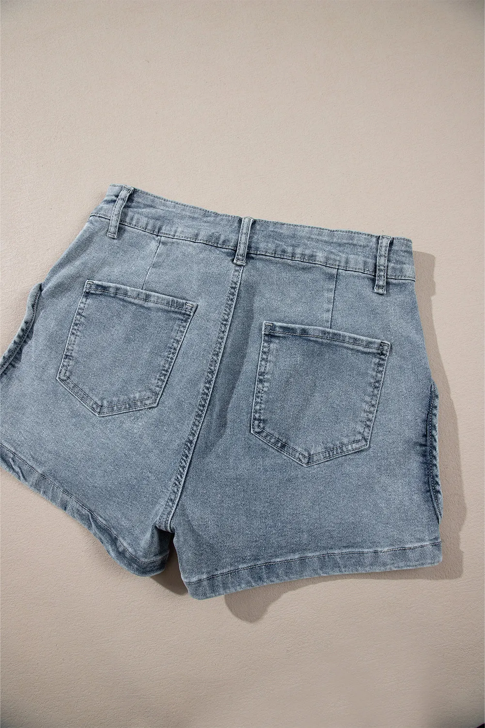 Dusk Blue Studded Acid Wash Jean Shorts