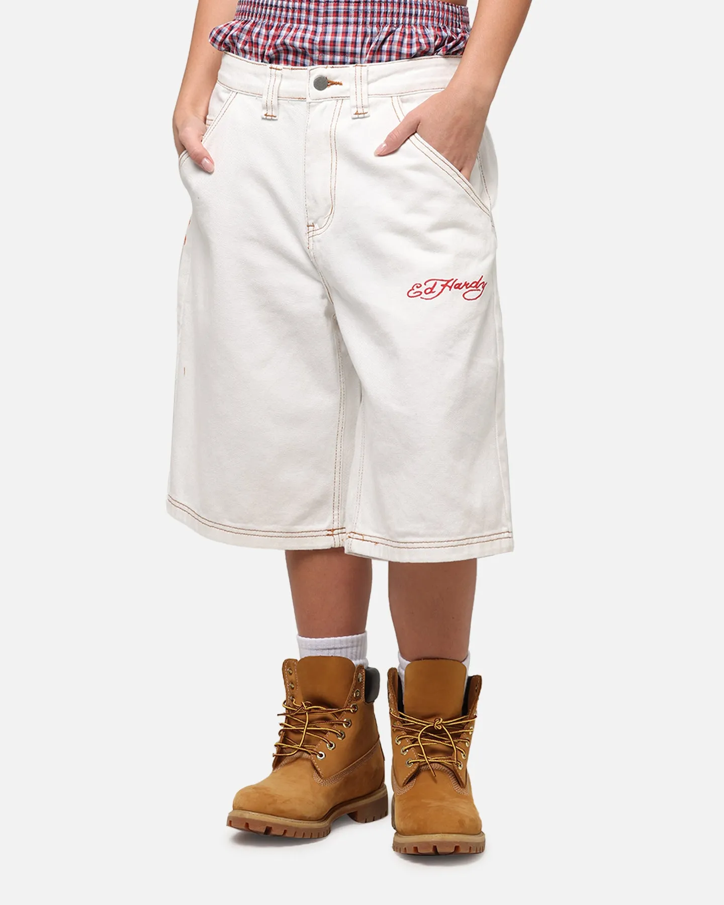 Ed Hardy Tiger Jorts Off White