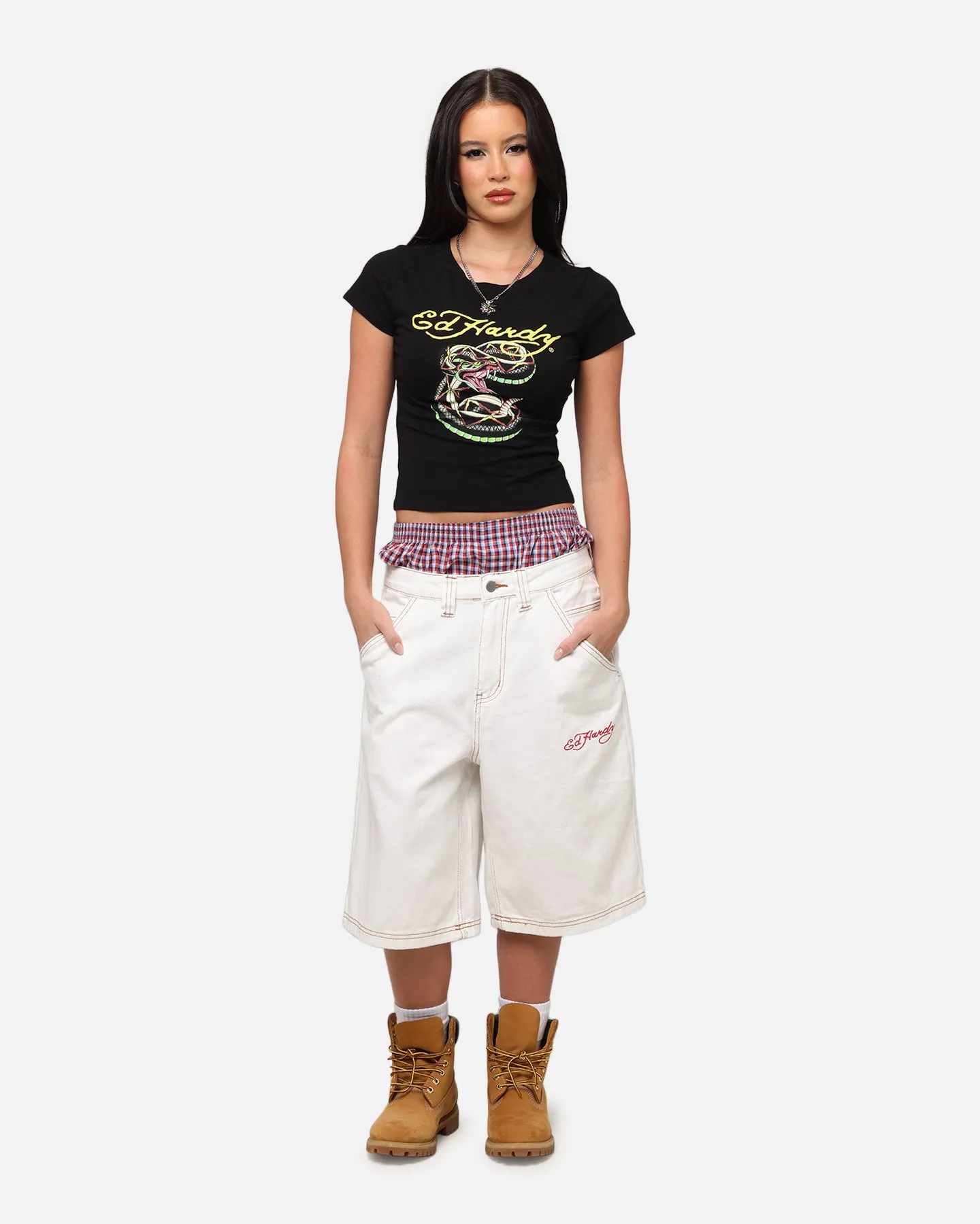 Ed Hardy Tiger Jorts Off White