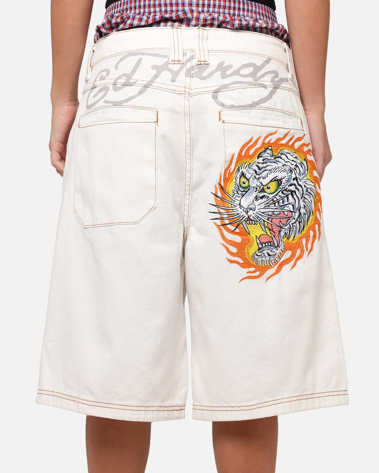 Ed Hardy Tiger Jorts Off White