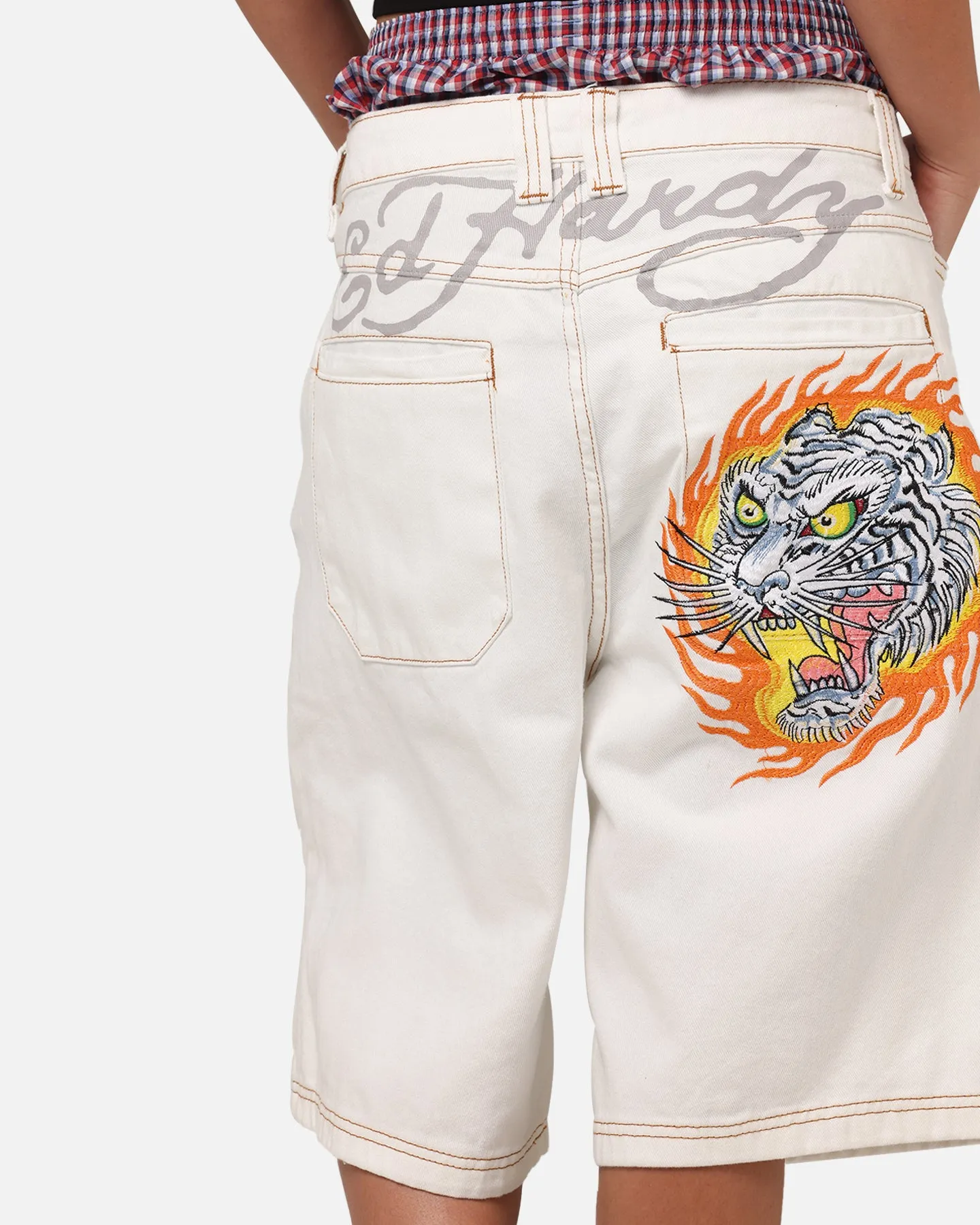 Ed Hardy Tiger Jorts Off White